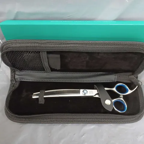 BOXED GROOMERS TOPAZ 7-INCH BLUE STONE CURVED THINNER SCISSORS