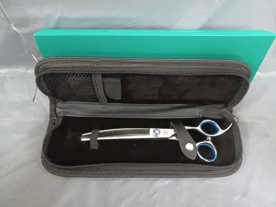 BOXED GROOMERS TOPAZ 7-INCH BLUE STONE CURVED THINNER SCISSORS