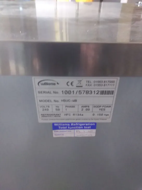 WILLIAMS 240V SINGLE DOOR FRIDGE - MODEL H5UC-WB