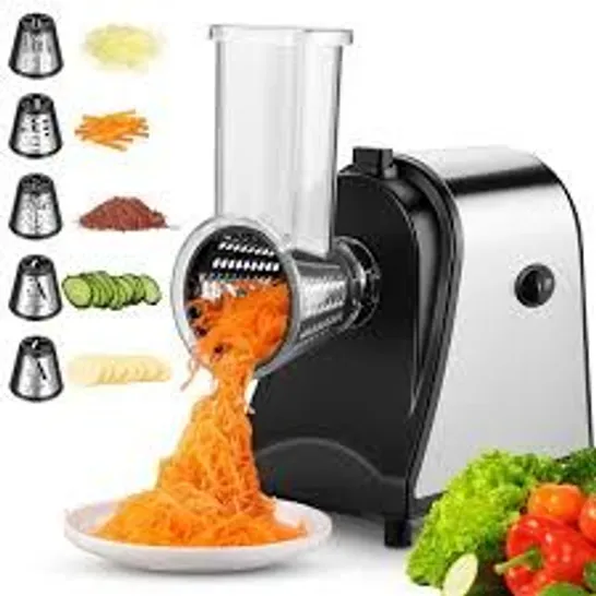 brand new boxed Meykey Electric Vegetable Slicer, Multifunctional Grater 250W with 5 Stainless Steel Cones (1 box)