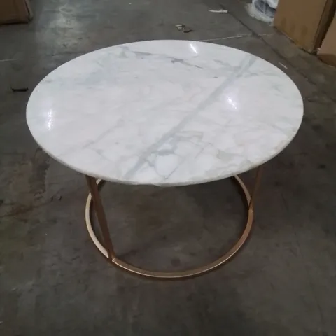 VOUVANT WHITE MARBLE TOP GOLD BASE COFFEE TABLE 