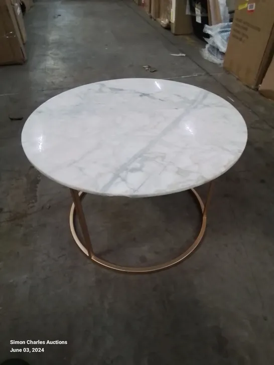 VOUVANT WHITE MARBLE TOP GOLD BASE COFFEE TABLE 