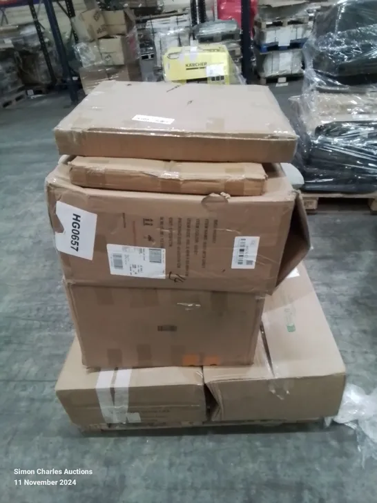 PALLET CONTAINING VARIOUS BOXED FURNITURE PARTS AND OTHER HOUSEHOLD ITEMS ETC.