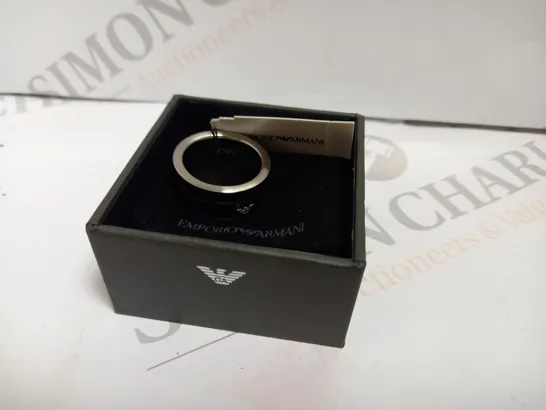 EMPORIO ARMANI STAINLESS STEEL RING WITH BLACK DETAIL