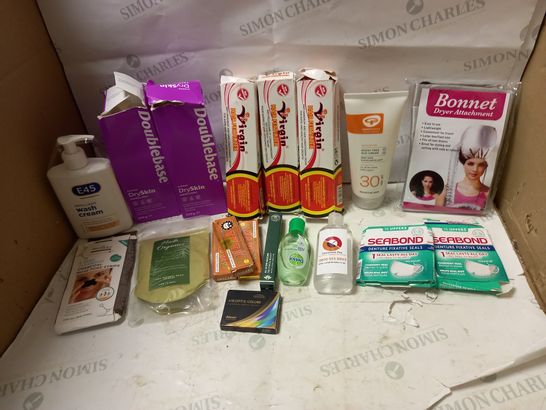 LOT OF APPROX 13 ASSORTED COSMETIC ITEMS TO INCLUDE DOUBLEBASE EMMOLIENT, HAIR FERTILIZER, SCENT FREE SUN CREAM, ETC