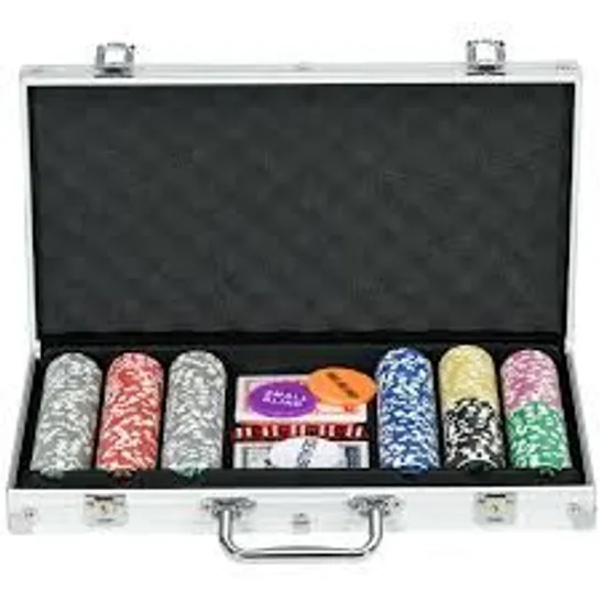 BOXED SPORTNOW 300-PIECE POKER CHIPS SET, POKER SET WITH MAT, CHIPS, TWO CARD DECKS, DEALER, FIVE DICES