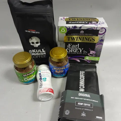 APPROXIMATELY 10 ASSORTED FOOD & DRINK PRODUCTS TO INCLUDE BEANIES COFFEE, HEMP COFFEE, TWININGS TEA ETC  