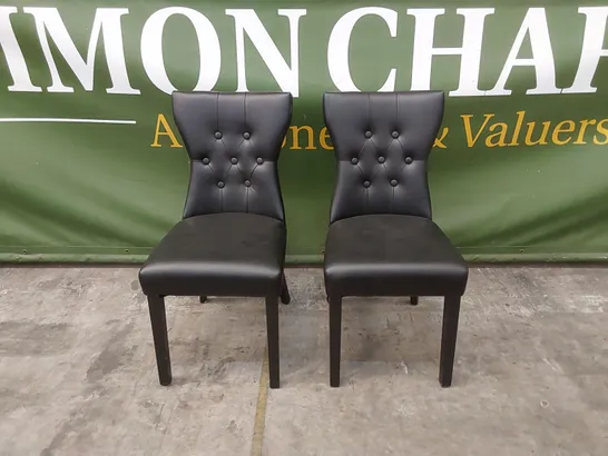 SET OF 2 KENSINGTON BLACK LEATHER BUTTON BACK DINING CHAIRS WITH BLACK LEGS 