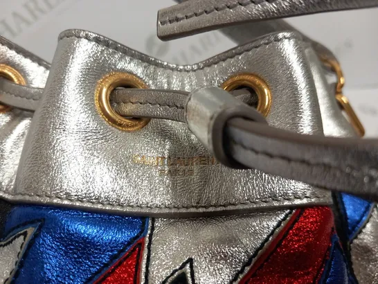 SAINT LAURENT PARIS BLUE RED AND SILVER BAG