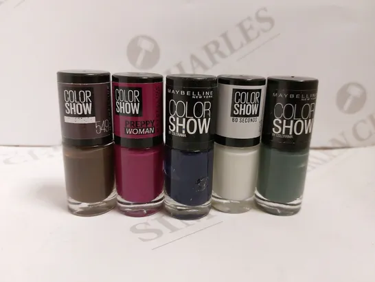 BOX OF APPROX 5 MAYBELLINE COLOUR SHOW NAIL LACQUER IN ASSORTED COLOURS