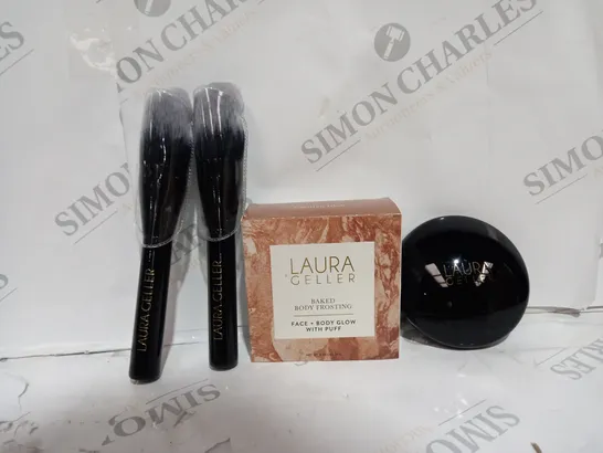 BOXED SET OF 2 LAURA CELLER BAKED BODY FROSTING & MAKEUP BRUSH