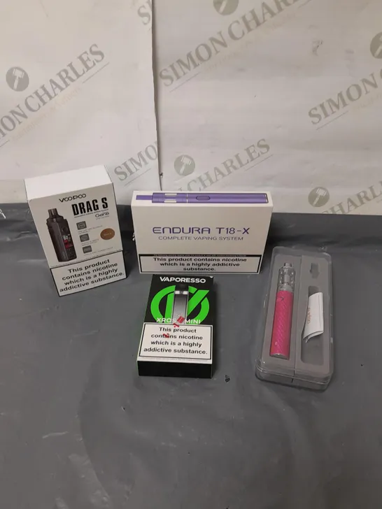 BOX OF APPROXIMATELY 20 ASSORTED E-CIGARATTES TO INCLUDE VAPORESSO, VOOPOO, ASPIRE ETC