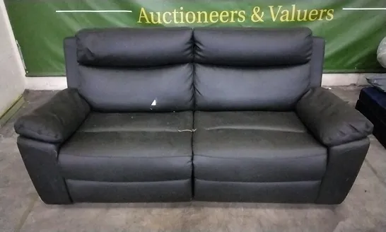 DESIGNER MANUAL RECLINER 3 SEATER SOFA BLACK LEATHER