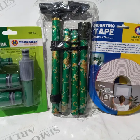 APPROXIMATELY 10 ASSORTED HOUSEHOLD ITEMS TO INCLUDE MOUNTING TAPE, 4PC HOSE FITTINGS, ETC