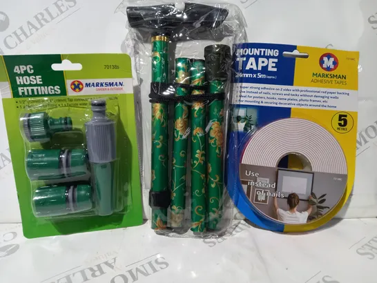 APPROXIMATELY 10 ASSORTED HOUSEHOLD ITEMS TO INCLUDE MOUNTING TAPE, 4PC HOSE FITTINGS, ETC