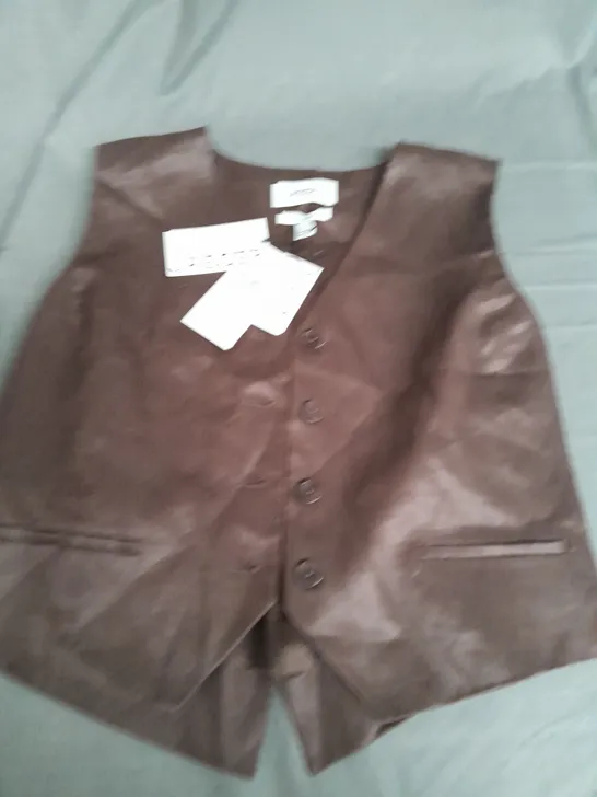 JAEGER PURE LINEN WAISTCOAT IN BROWN - SIZE 14