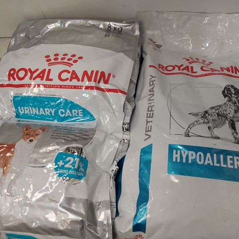 TWO BAGS ROYAL CANIN DOG FOOD, 8Kg HYPOALLERGENIC & 7Kg MINI URINARY CARE
