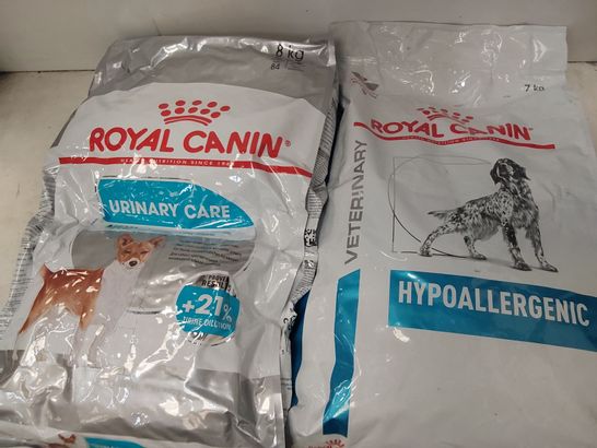 TWO BAGS ROYAL CANIN DOG FOOD, 8Kg HYPOALLERGENIC & 7Kg MINI URINARY CARE