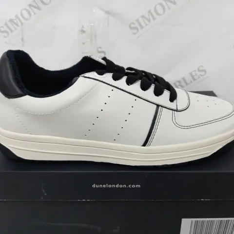 BOXED PAIR OF DUNE TRAINERS IN WHITE/BLACK UK SIZE 6