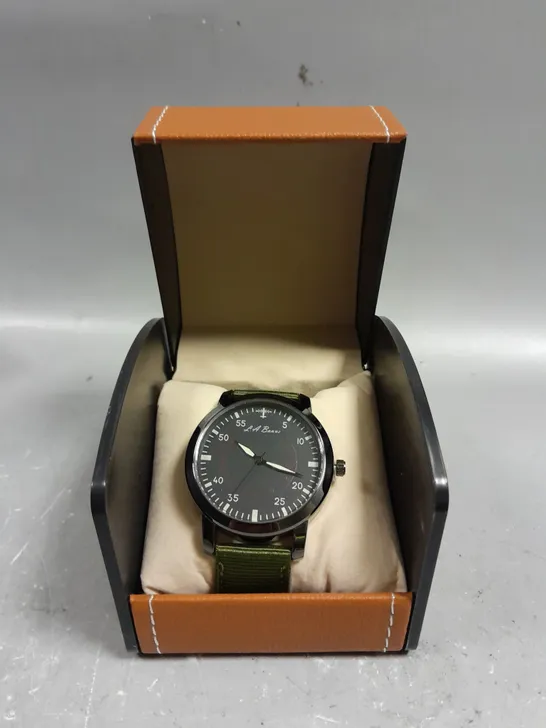 LA BANUS BLACK DIAL GREEN FABRIC STRAP WATCH 