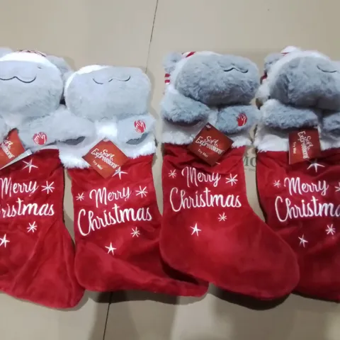 LOT OF 13 BRAND NEW BOXED 4 PACKS OF 48CM MUSICAL HIPPO THEMED XMAS SACKS - 56 TOTAL