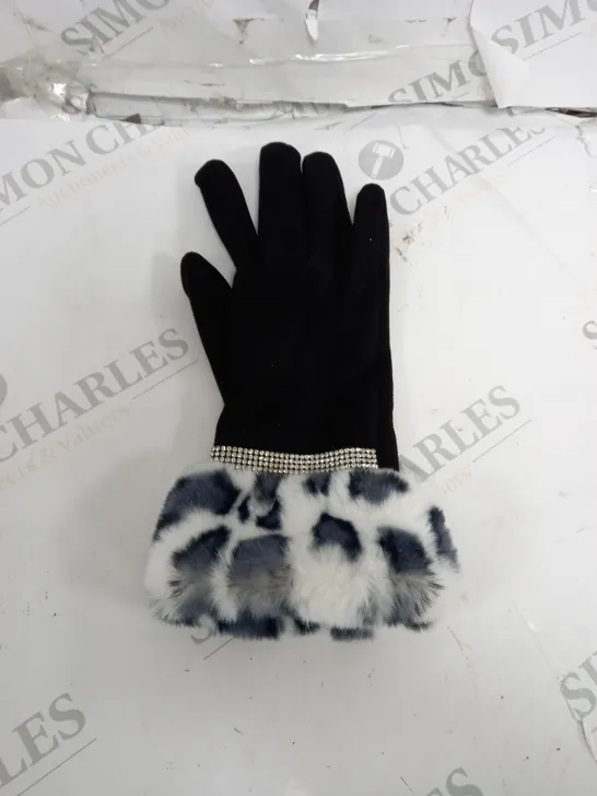 FRANK USHER FLUFF CUFF BLACK GLOVES 