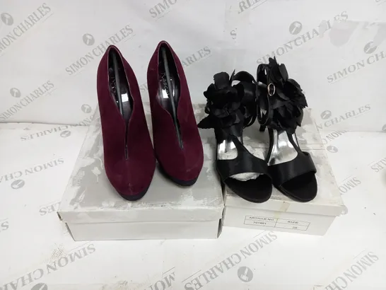 APPROXIMATELY 5 BOXED PAIR OF SHOES TO INCLUDE PASCAL PLATFORM HEELS IN SIZE 4, BLACK HEELED SANDALS IN SIZE 5