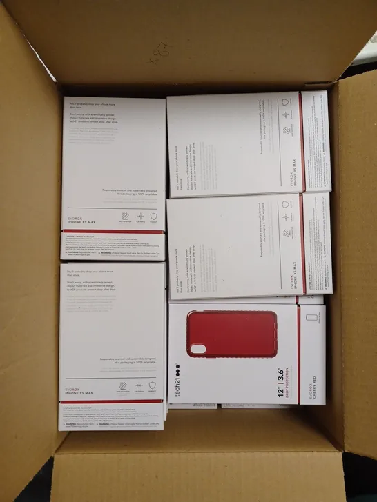 BOX OF 87 TECH21 CHERRY RED EVOROX PHONE PROTECTION CASES FOR IPHONE XS MAX