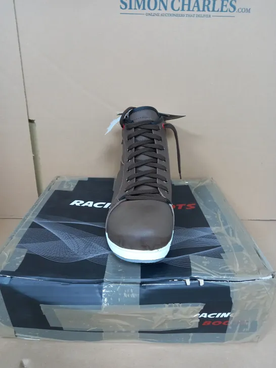 BOXED RKS SPORT BROWN RACING BOOTS IN BROWN - SIZE 42 