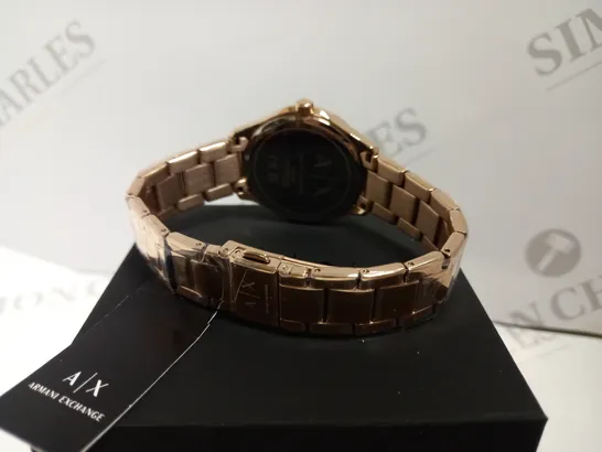 BOXED ARMANI EXCHANGE HAMPTON LADIES WATCH WITH ROSE GOLD BRACELET STYLE STRAP