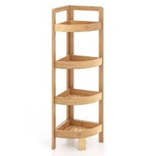 BOXED COSTWAY BATHROOM CORNER SHELF STAND - 4 TIER BAMBOO CORNER STAND, 31.5" CORNER STORAGE SHELF - NATURAL