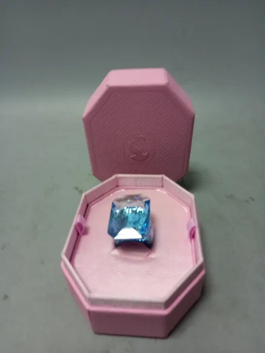 BOXED SWAROVSKI LUCENT COCKTAIL RING, OVERSIZED CRYSTAL, OCTAGON CUT, BLUE