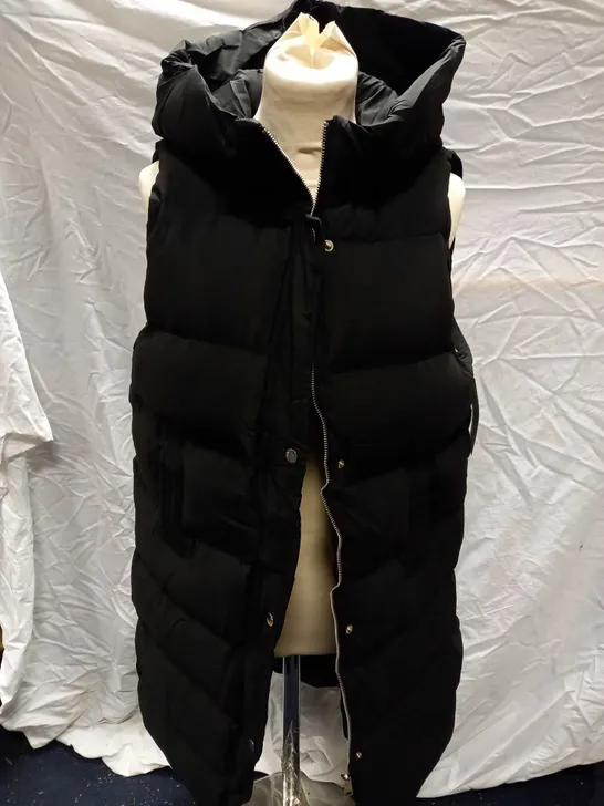 SILKFRED SLEEVELESS BLACK LONGLINE PADDED JACKET - SIZE M