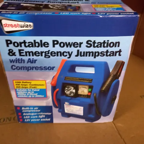 BOXED STREETWISE PORTABLE POWER STATION AND JUMPSTARTER WITH AIR COMPRESSOR