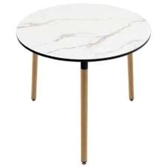 BOXED COSTWAY MODERN ROUND SIDE TABLE WITH FAUX MARBLE PATTERN TABLETOP AND ANTI-RUST STEEL LEGS - WHITE (1 BOX)