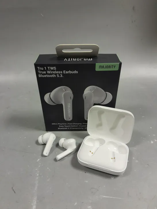 BOXED MAJORITY TRU 1 TRUE WIRELESS EARPHONES	 IN WHITE 