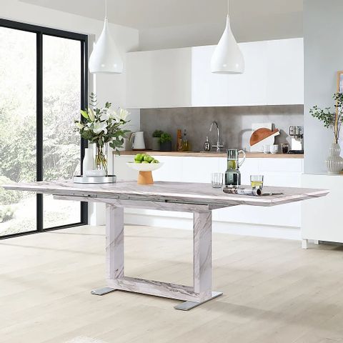 BOXED DESIGNER TOKYO GREY MARBLE EXTENDING DINING TABLE 160 - 220cm (3 BOXES)
