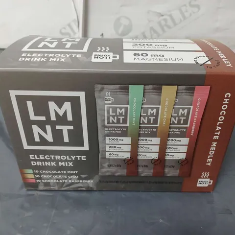 BOXED AND SEALED LMNT CHOCOLATE MEDLEY ELECTROLYTE DRINK MIX (30 SACHETS)