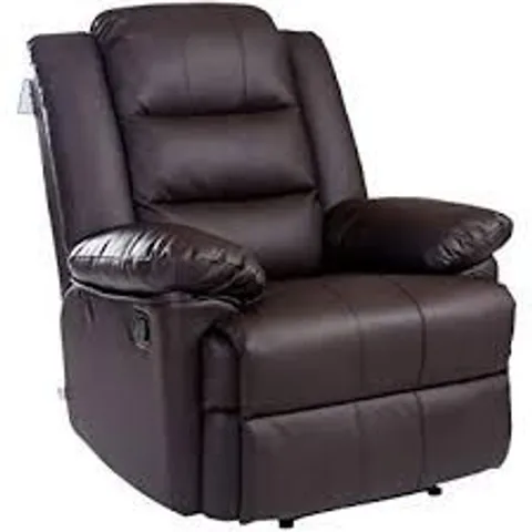 BOXED LOXLEY BROWN FAUX LEATHER RISE RECLINER ARMCHAIR (2 BOXES)