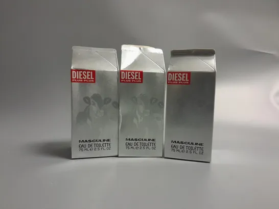 3 BOXED AND SEALED DIESEL PLUS PLUS MASCULINE EAU DE TOILETTE 75ML 