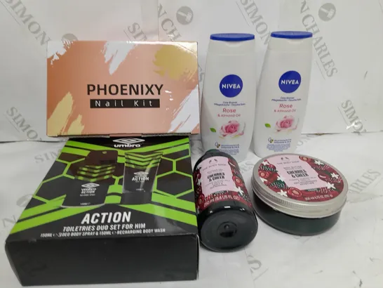 BOX OF APPROXIMATELY 10 ASSORTED COSMETIC ITEMS TO INCLUDE NIVEA, UMBRO SET, SHOWER GEL ETC