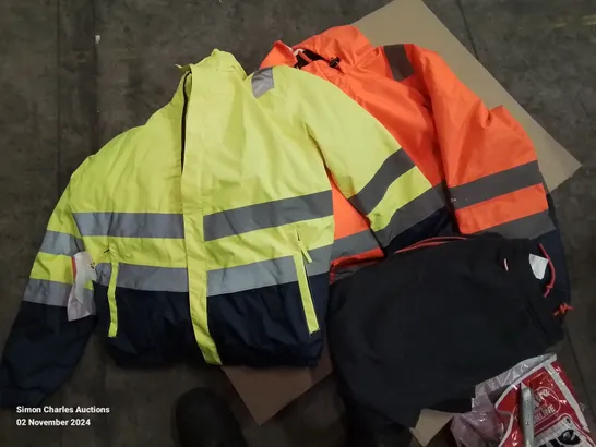 BOX CONTAINING X2 REGATTA PROFESSIONAL HI VISIBILITY JACKETS AND WORK PANTS