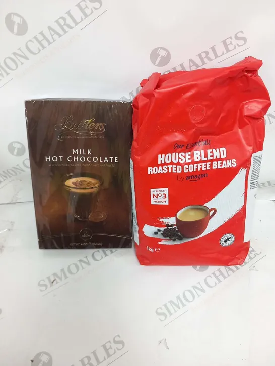 TWO BAGS OF OUR ESSENTIALS HOUSE BLEND ROASTED COFFEE BEANS 1KG AND BUTLERS MILK HOT CHOCOLATE 240G