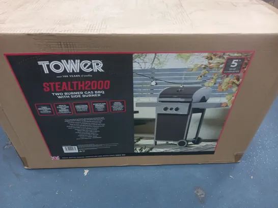 BOXED TOWER STEALTH 2000 2 BURNER GAS BBQ WITH SIDE BURNER