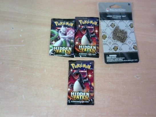 LOT OF 4 ASSORTED POKEMON ITEMS TO INCLUDE 3X PACKS OF CARDS AND 1X LONDON CITY PIKACHU CHEST
