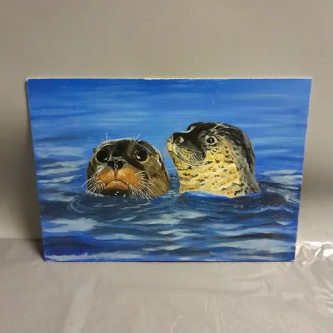 UNNAMED ARTIST SEA OTTER CANVAS PAINTING 14"X10"