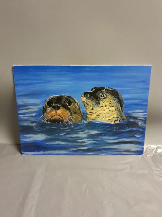 UNNAMED ARTIST SEA OTTER CANVAS PAINTING 14"X10"