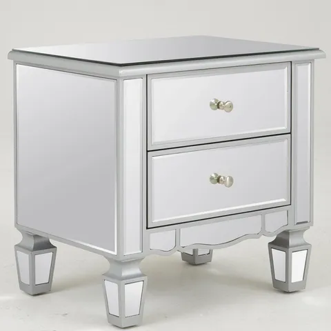 BOXED MIRAGE MIRRORED 2-DRAWER BEDSIDE CABINET (1 BOX)