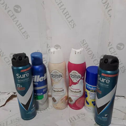 ASSORTED AEROSOLS TO INCLUDE GILETTE BODY SPRAY , IMPERIAL LEATHER FOAM BODY WASH , HAIRSPRAY ETC - COLLECTION ONLY 