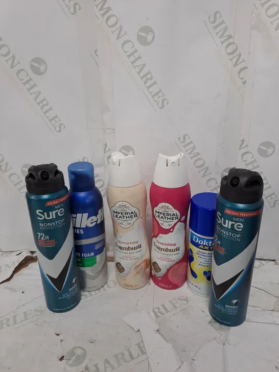 ASSORTED AEROSOLS TO INCLUDE GILETTE BODY SPRAY , IMPERIAL LEATHER FOAM BODY WASH , HAIRSPRAY ETC - COLLECTION ONLY 